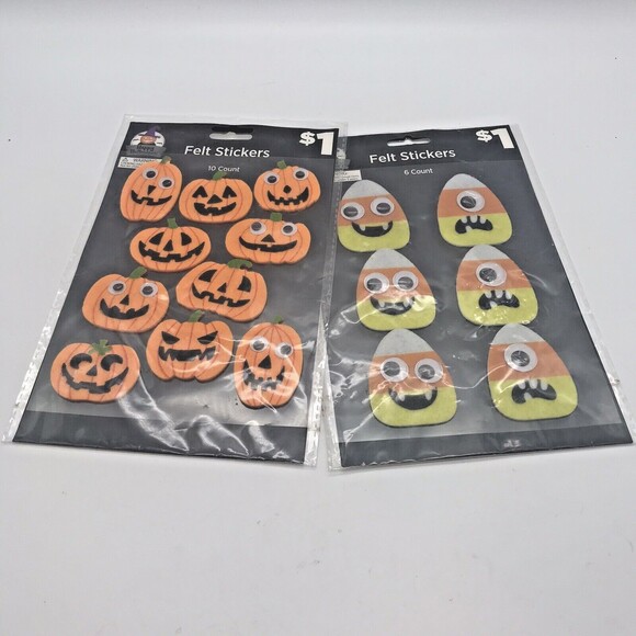2 Jack O'Lantern Pumpkins & Candy Corn Halloween Googly Eye Felt Craft Stickers - Picture 4 of 6